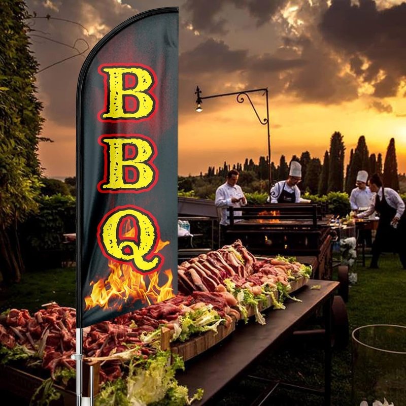 11FT BBQ flags for Businesses with Poles/ Ground Stake/Portable Bag(3.4m)
