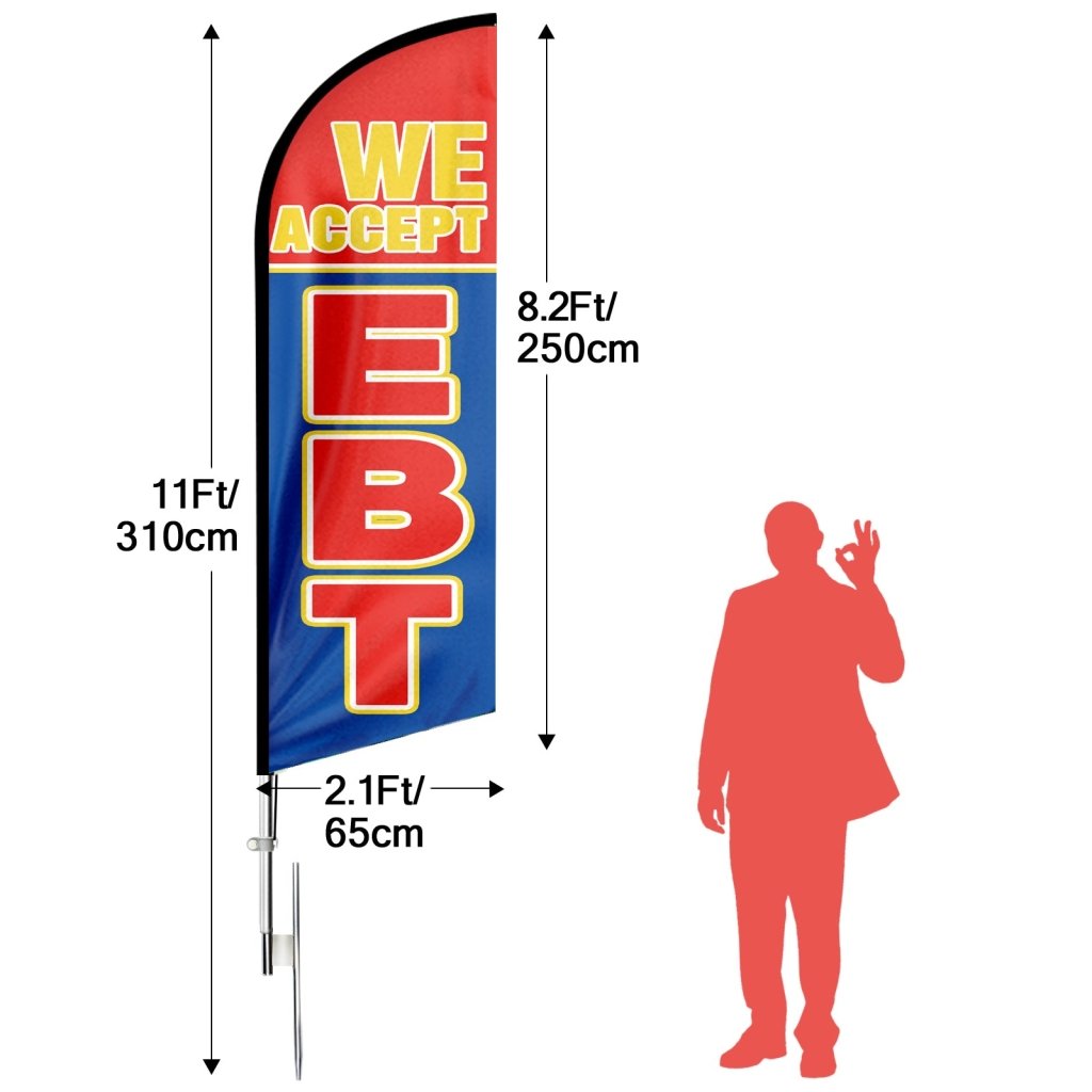 11FT Ebt Swooper Flag with Flag Pole Kit, Ground Stake(3.4m)