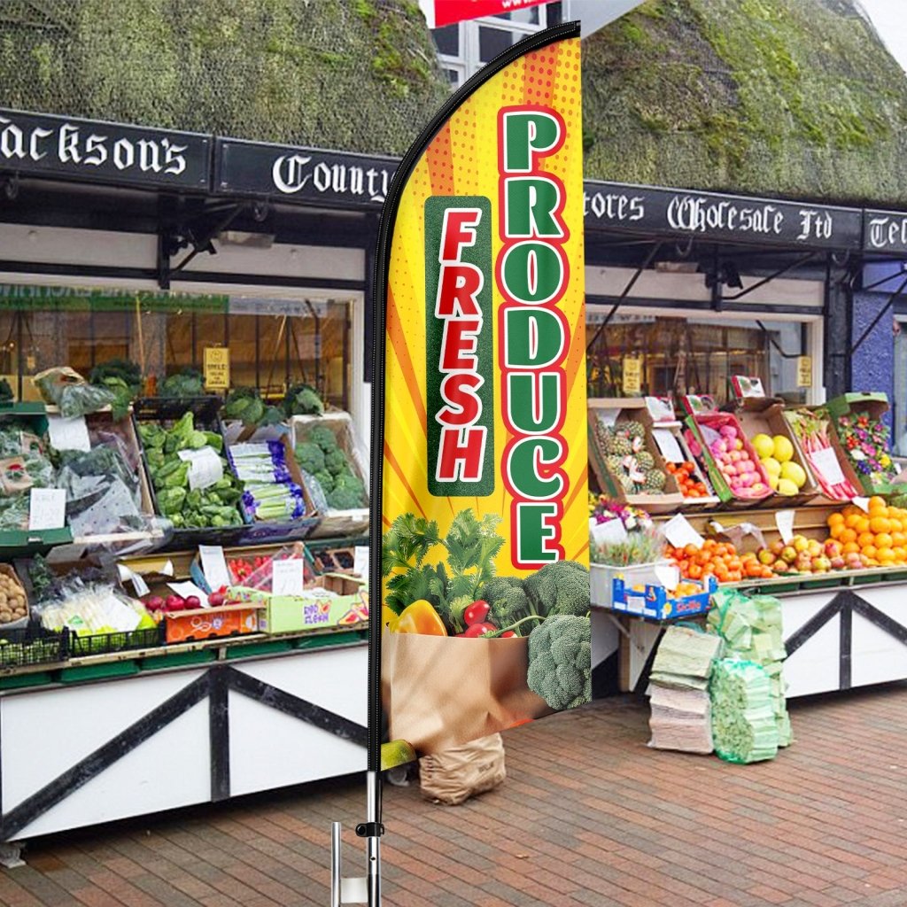 11FT Fresh Produce Polyester Swooper Flag with Flagpole/Ground Stake(3.3m)