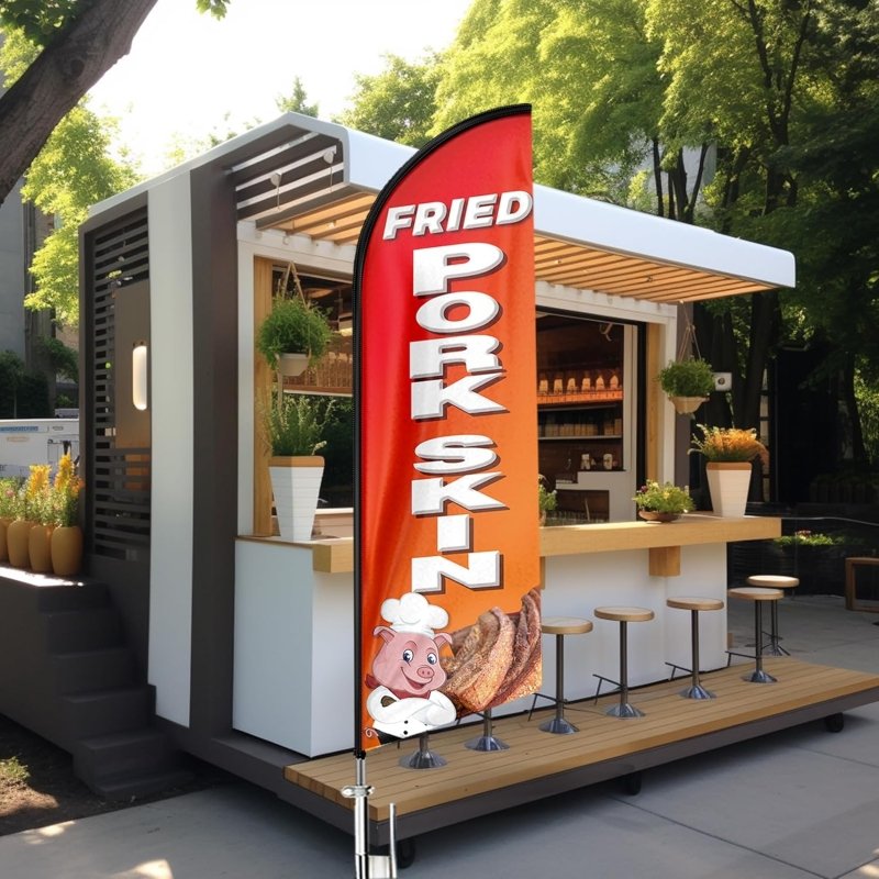 11FT Fried Pork Skin Polyester Fried Pork Skin Flag with Aluminium Alloy Pole Kit, Steel Ground Stake(3.4m)