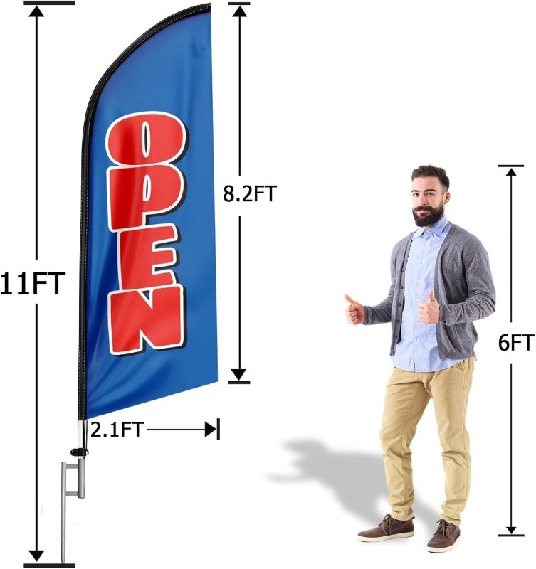 11FT Open - Blue&Red Advertising Swooper Flag with Flag Pole Kit, Ground Stake(3.3m)