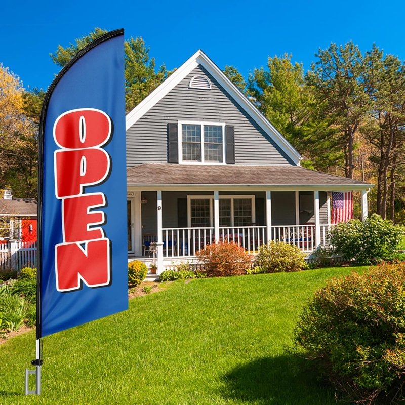 11FT Open - Blue&Red Advertising Swooper Flag with Flag Pole Kit, Ground Stake(3.3m)