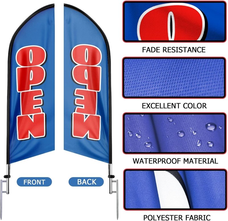 11FT Open - Blue&Red Advertising Swooper Flag with Flag Pole Kit, Ground Stake(3.3m)