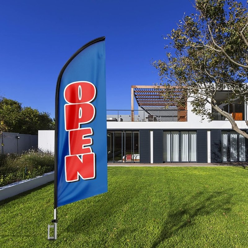 11FT Open - Blue&Red Advertising Swooper Flag with Flag Pole Kit, Ground Stake(3.3m)