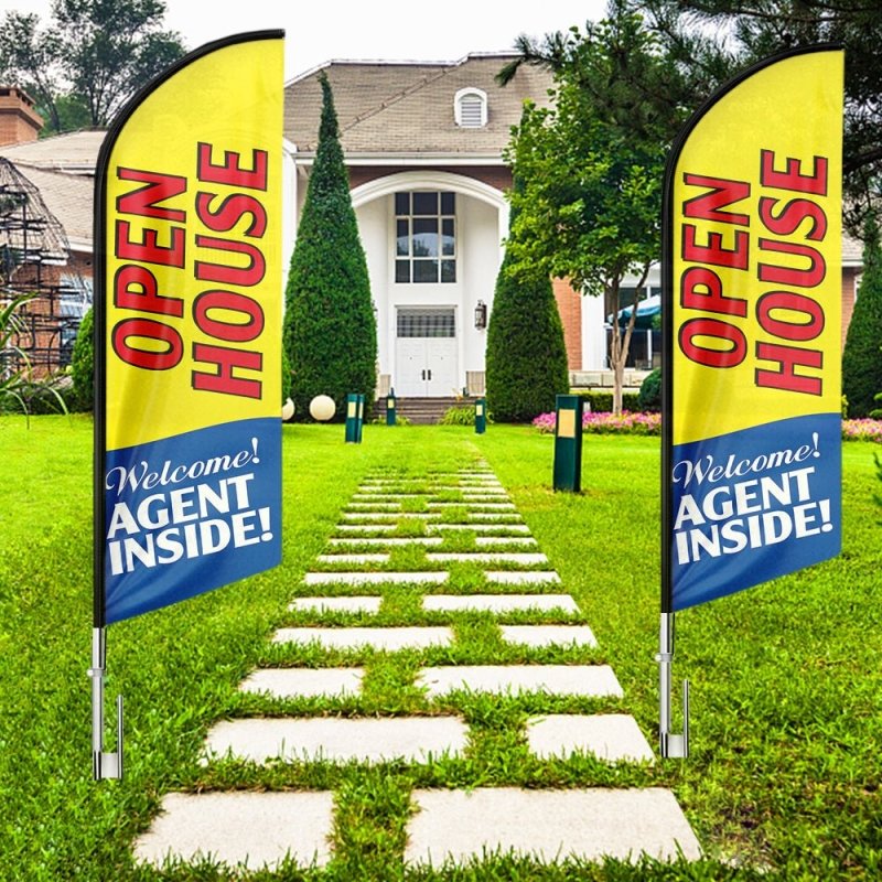 11FT Open House Polyester Swooper Open House Flag with Flagpole/Ground Stake/Portable Bag(3.4m)