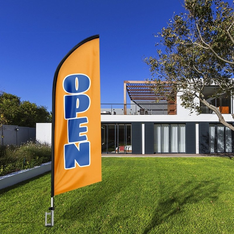 11FT Polyester Open Flag with Aluminium Alloy Flag Pole Kit, Ground Stake(3.3m)