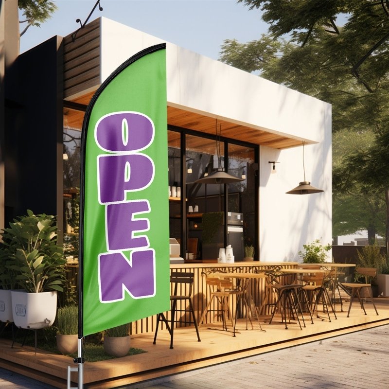 11FT Polyester Open Flag with Aluminium Alloy Flag Pole Kit, Ground Stake(3.3m)