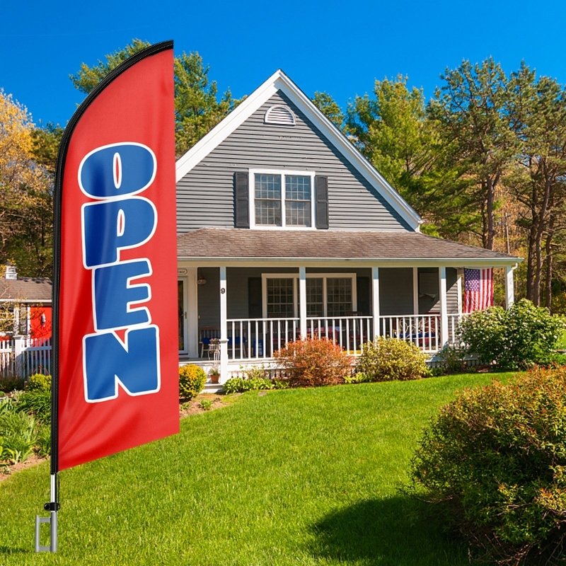 11FT Polyester Open Red Flag with Aluminium Alloy Flag Pole Kit, Ground Stake(3.3m)