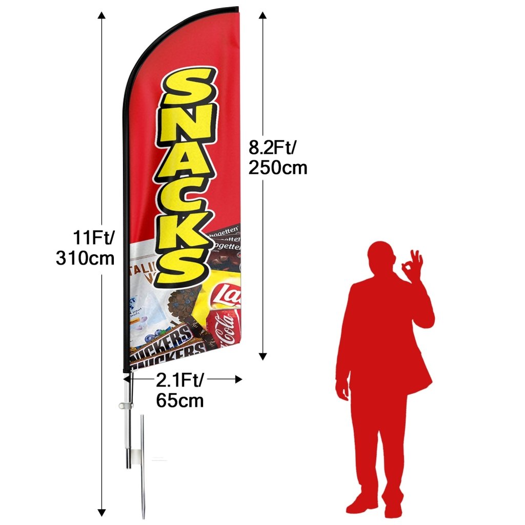 11FT Snacks Feather Flag with Aluminum Alloy Flagpole(3.4m)