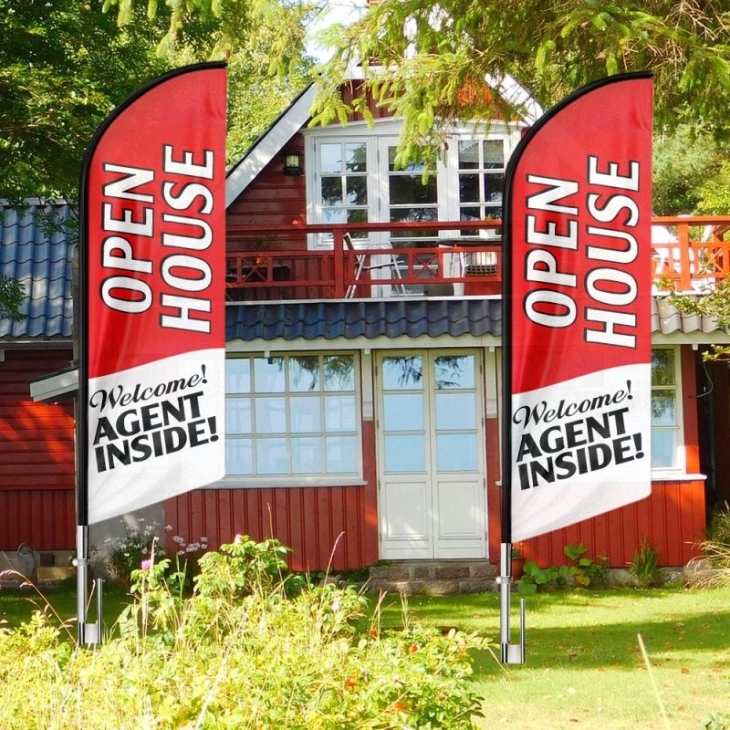 11FT Swooper Open House Feather Flag Sign with Flagpole/Ground Stake/Portable Bag(3.4m)