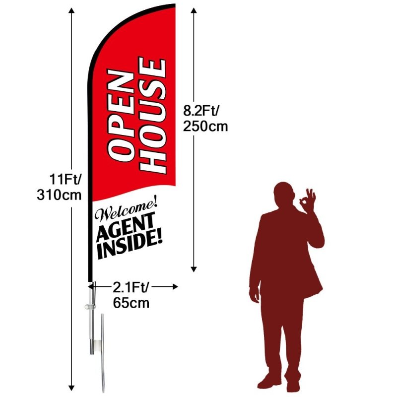 11FT Swooper Open House Feather Flag Sign with Flagpole/Ground Stake/Portable Bag(3.4m)