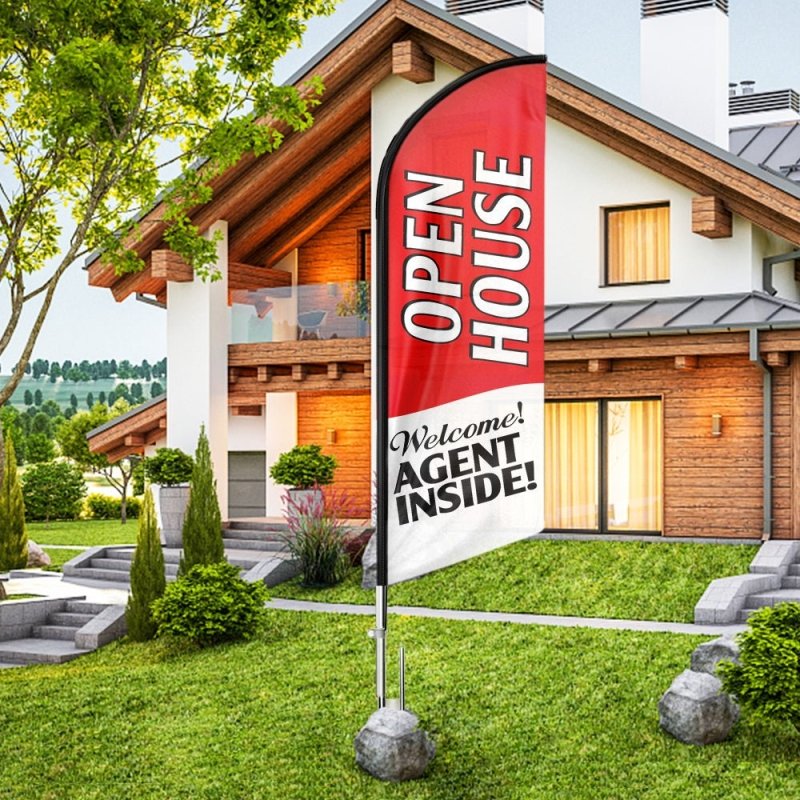 11FT Swooper Open House Feather Flag Sign with Flagpole/Ground Stake/Portable Bag(3.4m)