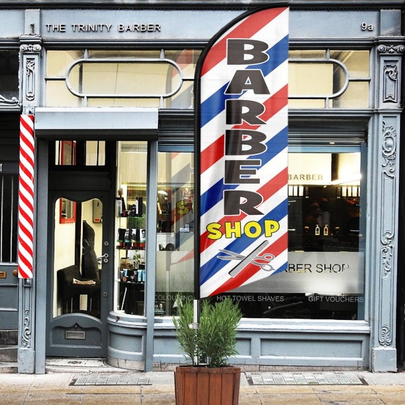 11FT Windless Barber Shop Flags with Aluminum Alloy Poles Kit(3.4m)