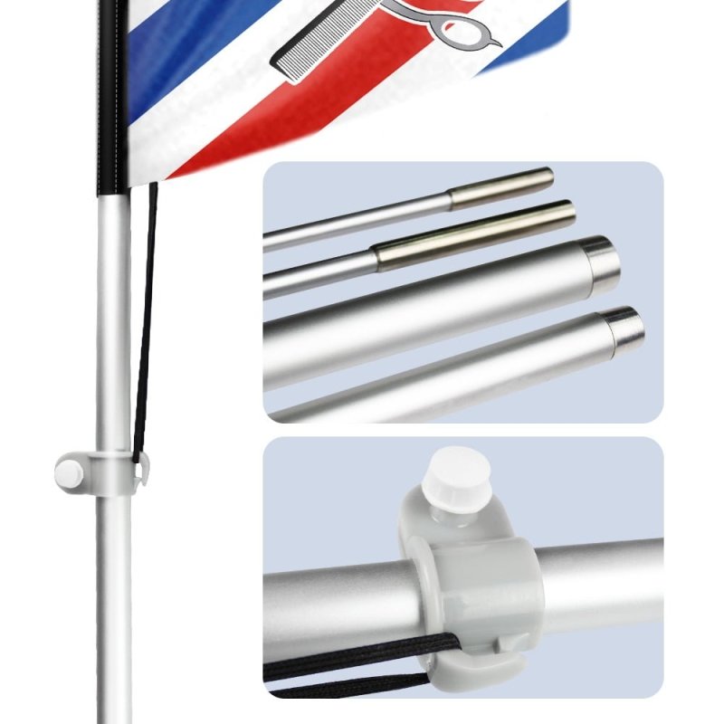 11FT Windless Barber Shop Flags with Aluminum Alloy Poles Kit(3.4m)