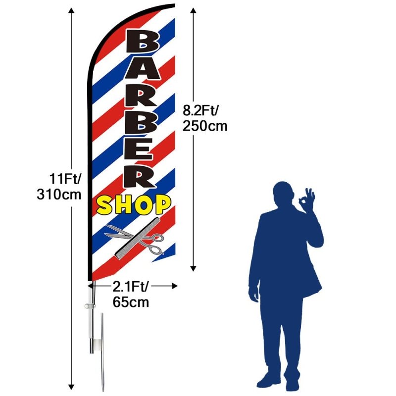 11FT Windless Barber Shop Flags with Aluminum Alloy Poles Kit(3.4m)