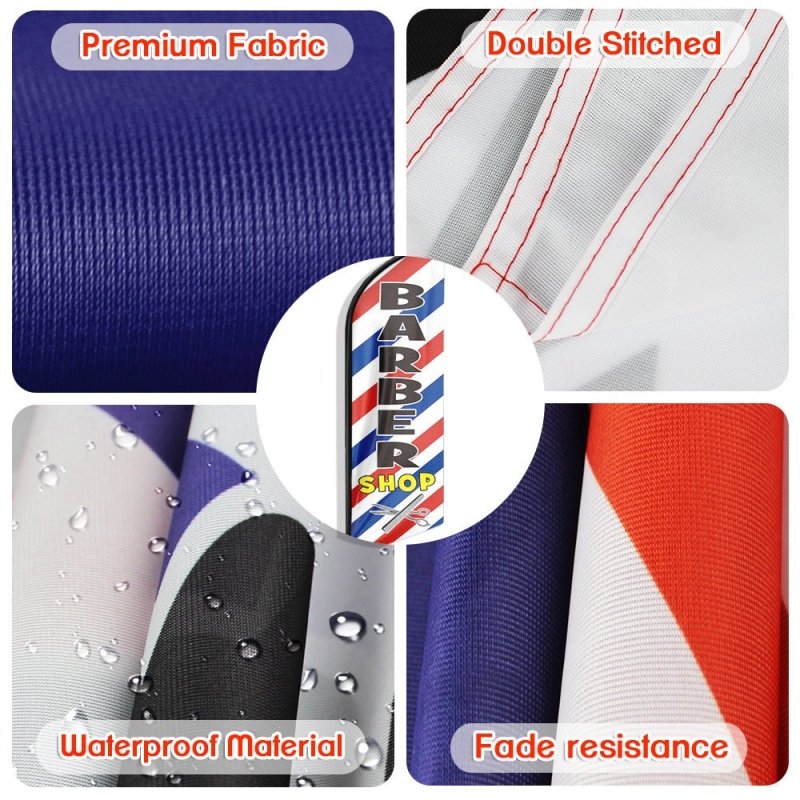 11FT Windless Barber Shop Flags with Aluminum Alloy Poles Kit(3.4m)