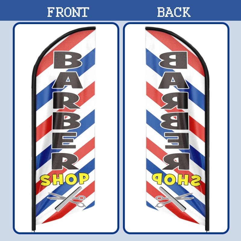11FT Windless Barber Shop Flags with Aluminum Alloy Poles Kit(3.4m)