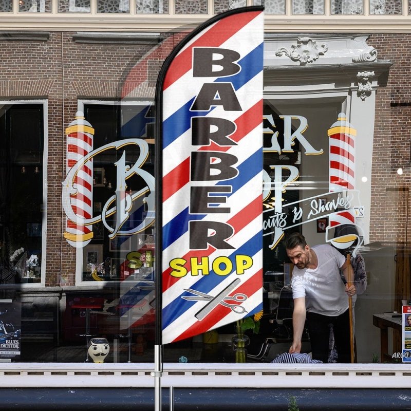11FT Windless Barber Shop Flags with Aluminum Alloy Poles Kit(3.4m)