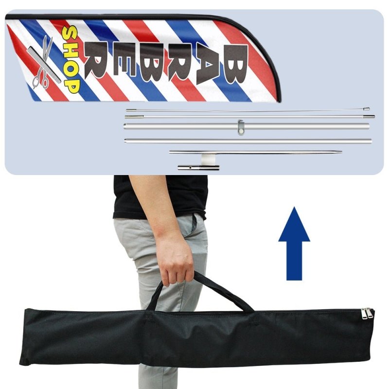 11FT Windless Barber Shop Flags with Aluminum Alloy Poles Kit(3.4m)