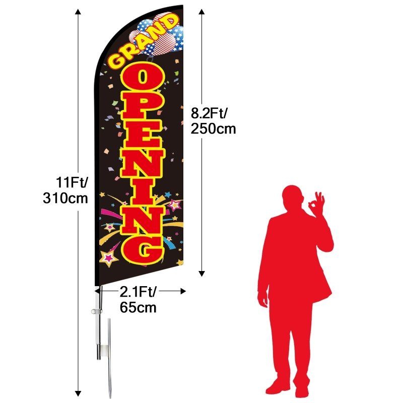 11FT Windless Grand Opening Feather Flag with Flagpole/Ground Stake/Portable Bag(3.4m)