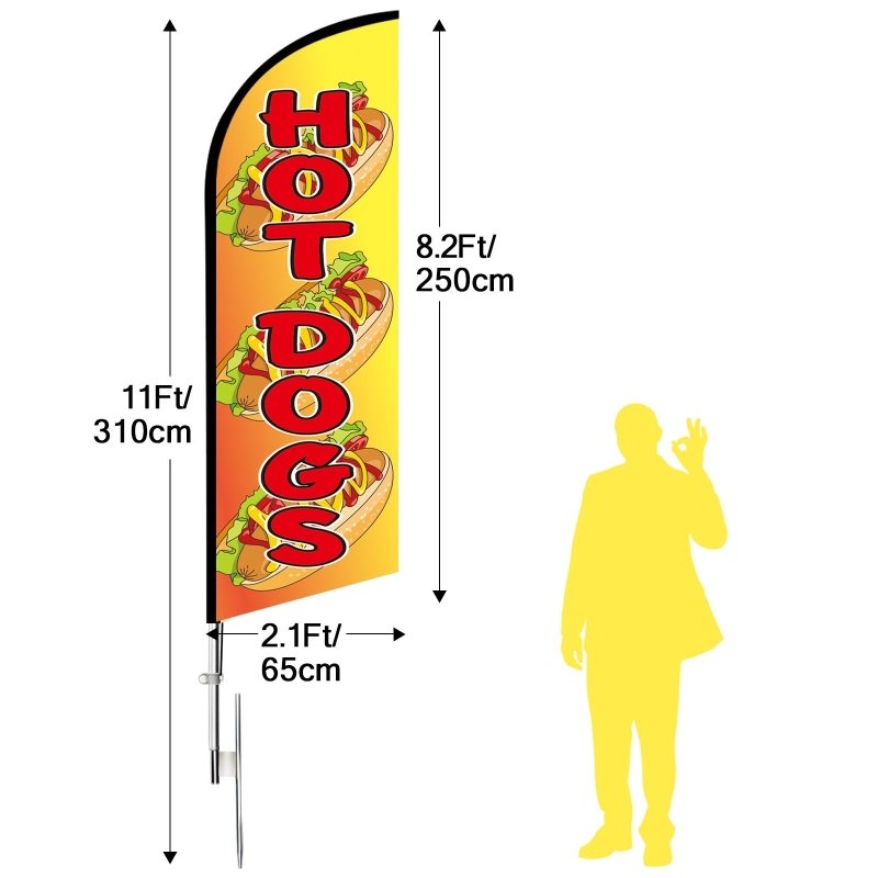 11FT Windless Hot Dog Feather Flag with Flagpole/ Ground Stake/Portable Bag(3.4m)