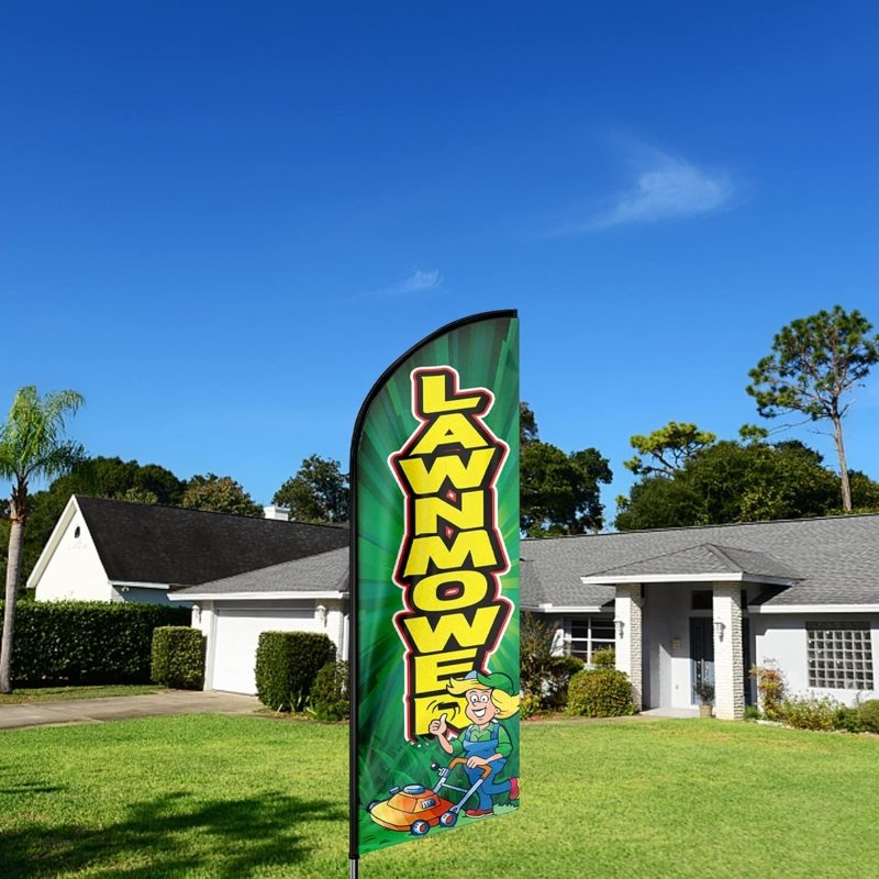 11FT Windless Lawnmower Feather Flag with Flag Pole Kit, Ground Stake(3.4m)