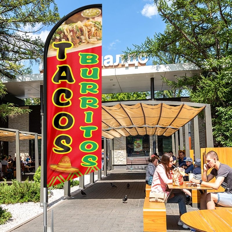 11FT Windless Mexican Food Feather Flag with Flagpole/Ground Stake/Portable Bag(3.4m)