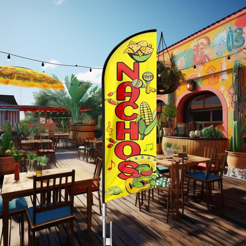 11FT Windless Nachos Feather Flag with Aluminum Alloy Flagpole/Stainless Steel Ground Stake/Portable Bag(3.4m)