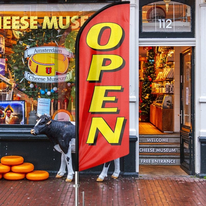 11FT Windless Open Feather Flag with Flagpole/Ground Stake/Portable Bag(3.4m)