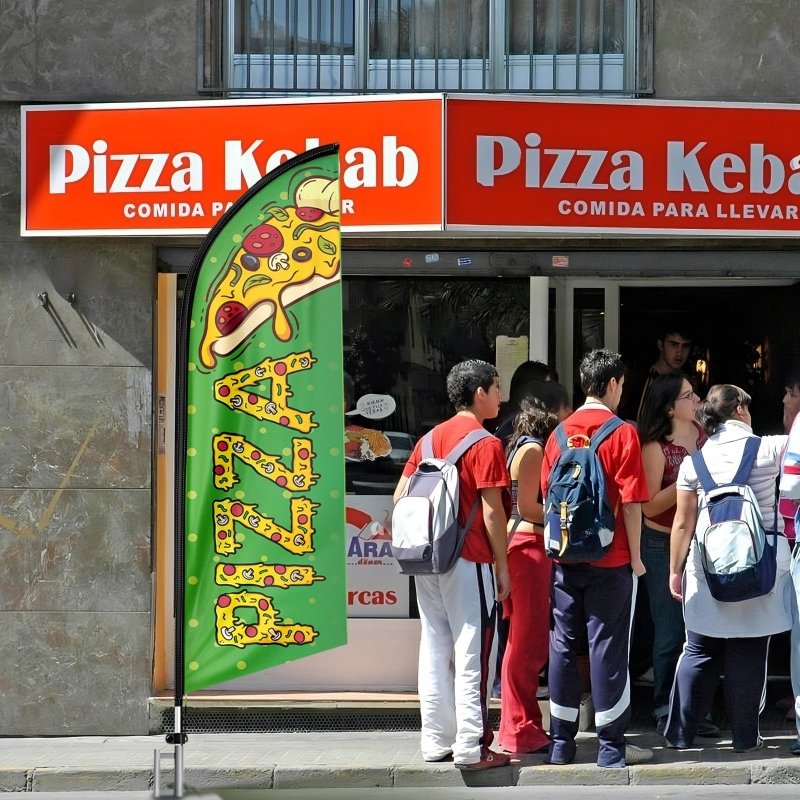 11FT Windless Pizza Sign Flag with Aluminum Alloy Flagpole/Stainless Steel Ground Stake(3.3m)