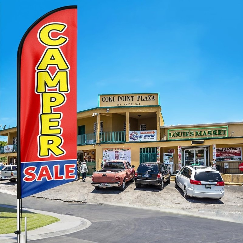 15FT Camper Sign with Aluminum Alloy Flagpole and Stainless Steel Ground Stak (4.3m)