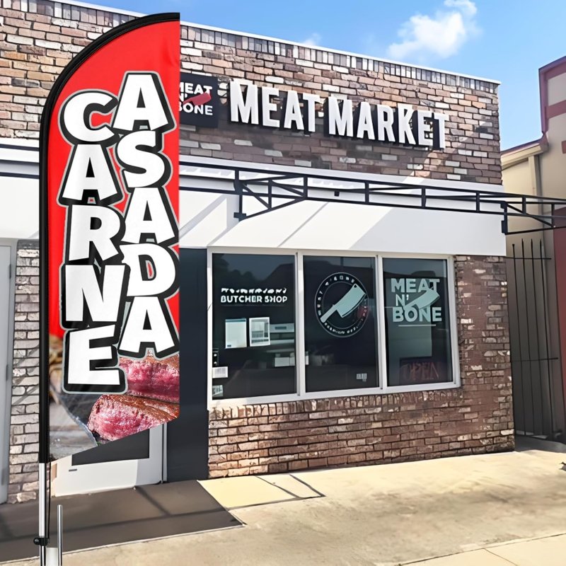 15FT Carne Asada Sign with Aluminum Alloy Flagpole and Stainless Steel Ground Stak