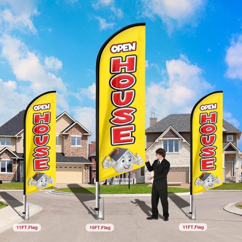 15FT Open House Signs Advertising Feather Flag with Pole and Heavy - Duty Ground Spike (4.3m)