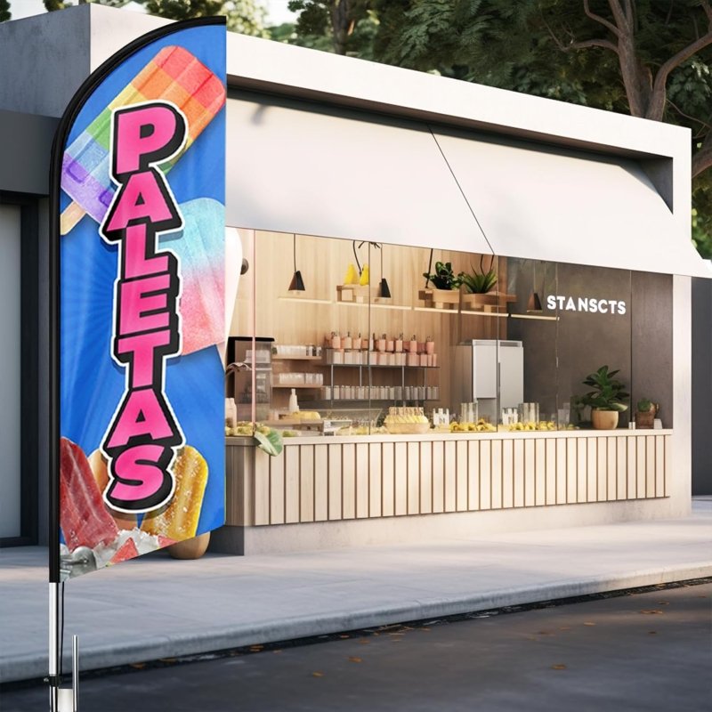 15FT Paletas Sign with Aluminum Alloy Flagpole and Stainless Steel Ground Stak