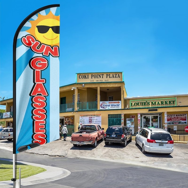 15FT Sunglasses Sign with Aluminum Alloy Flagpole and Stainless Steel Ground Stak(4.3m)