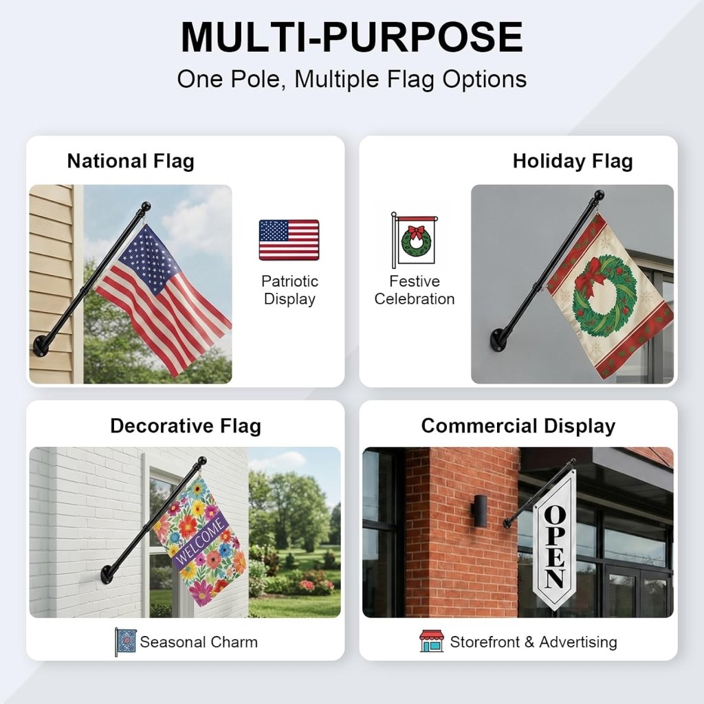 27" Flag Pole Kit for House & Storefront, Stainless Steel Tangle Free Flag Pole with Wall Mount Bracket