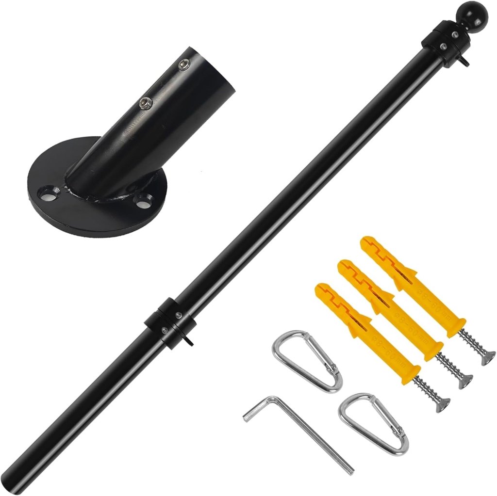 27" Flag Pole Kit for House & Storefront, Stainless Steel Tangle Free Flag Pole with Wall Mount Bracket