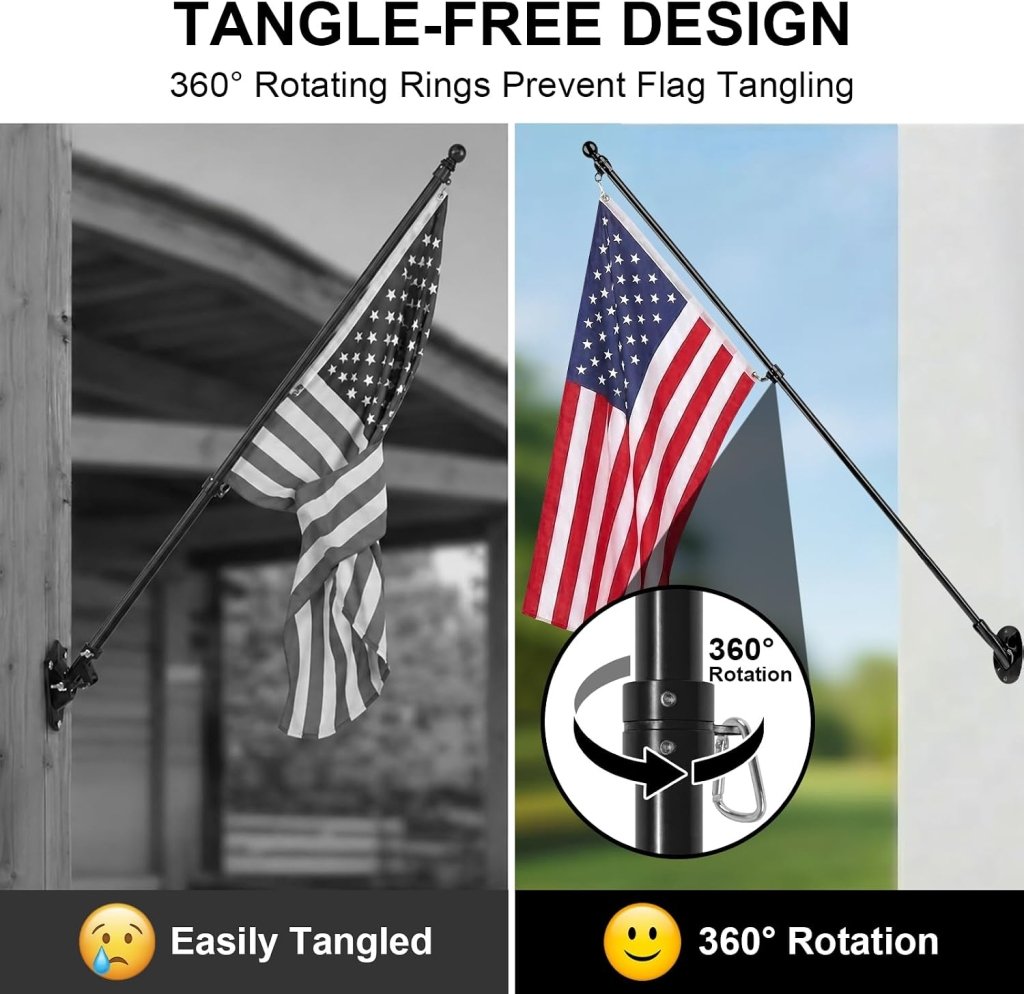 47" Flag Pole Kit for Storefront, Stainless Steel Tangle Free Flag Pole with Wall Mount Bracket