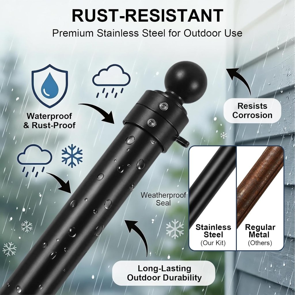 47" Flag Pole Kit for Storefront, Stainless Steel Tangle Free Flag Pole with Wall Mount Bracket