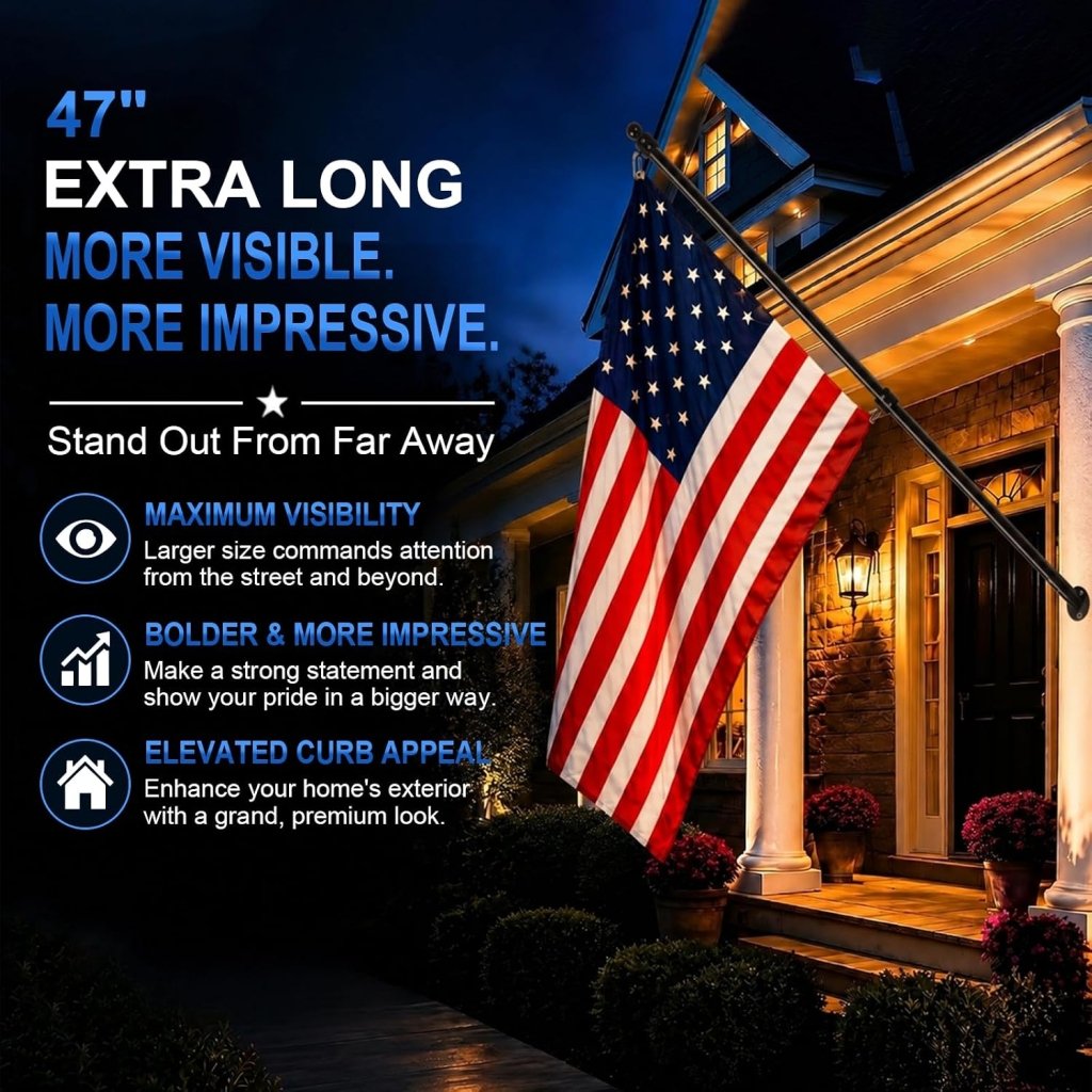 47" Flag Pole Kit for Storefront, Stainless Steel Tangle Free Flag Pole with Wall Mount Bracket