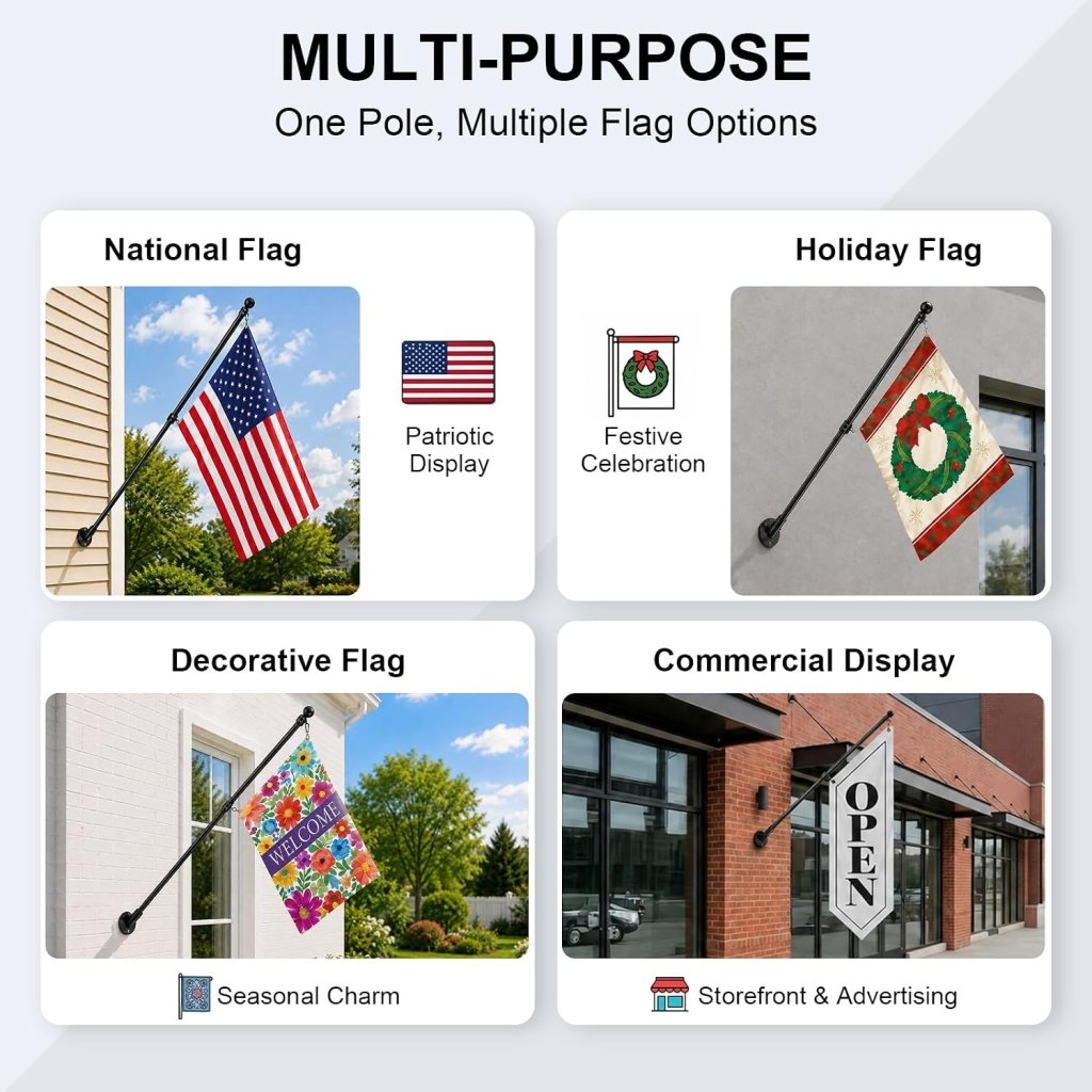47" Flag Pole Kit for Storefront, Stainless Steel Tangle Free Flag Pole with Wall Mount Bracket