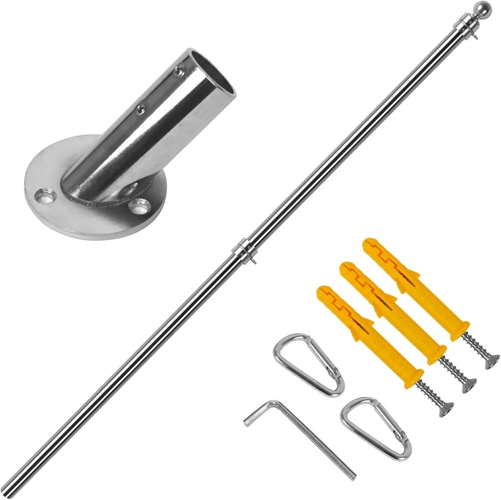 47" Flag Pole Kit for Storefront, Stainless Steel Tangle Free Flag Pole with Wall Mount Bracket