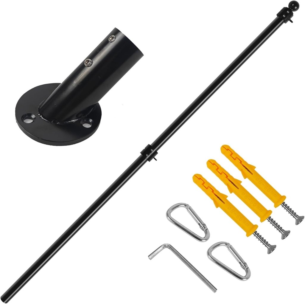 47" Flag Pole Kit for Storefront, Stainless Steel Tangle Free Flag Pole with Wall Mount Bracket