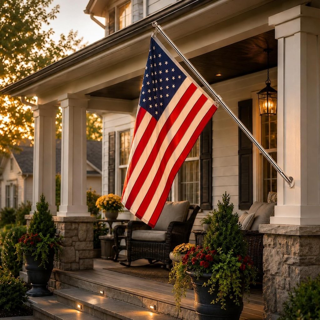 47" Flag Pole Kit for Storefront, Stainless Steel Tangle Free Flag Pole with Wall Mount Bracket