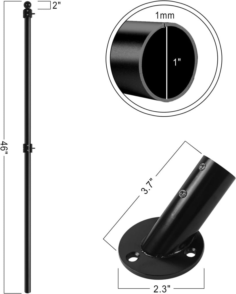 47" Flag Pole Kit for Storefront, Stainless Steel Tangle Free Flag Pole with Wall Mount Bracket
