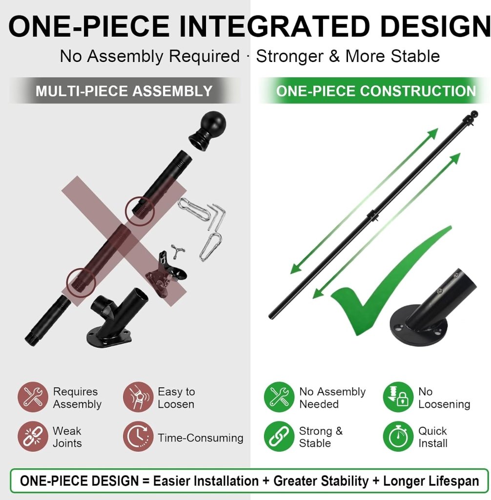 47" Flag Pole Kit for Storefront, Stainless Steel Tangle Free Flag Pole with Wall Mount Bracket