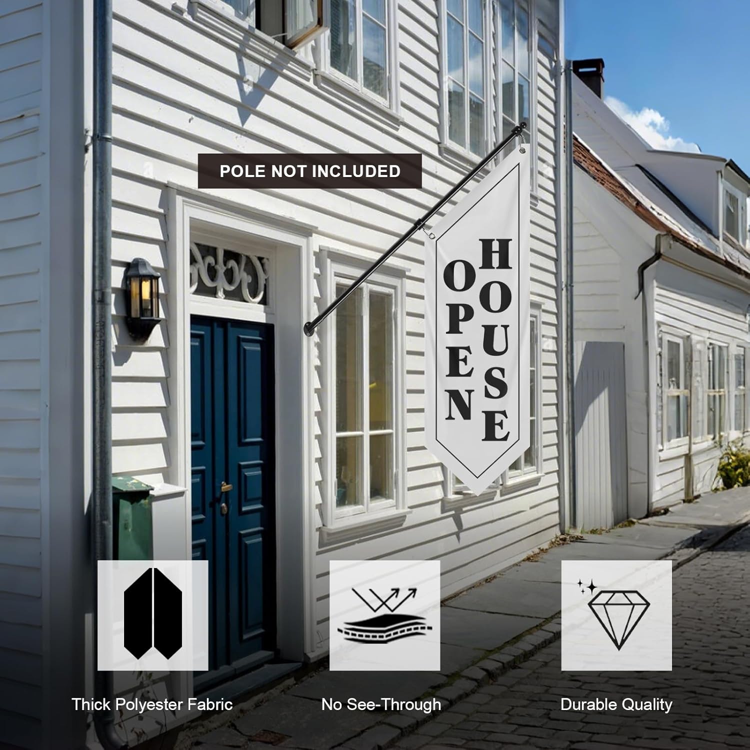 White Open House Wall Flag, Double-Sided Three-ply (Flag Only)