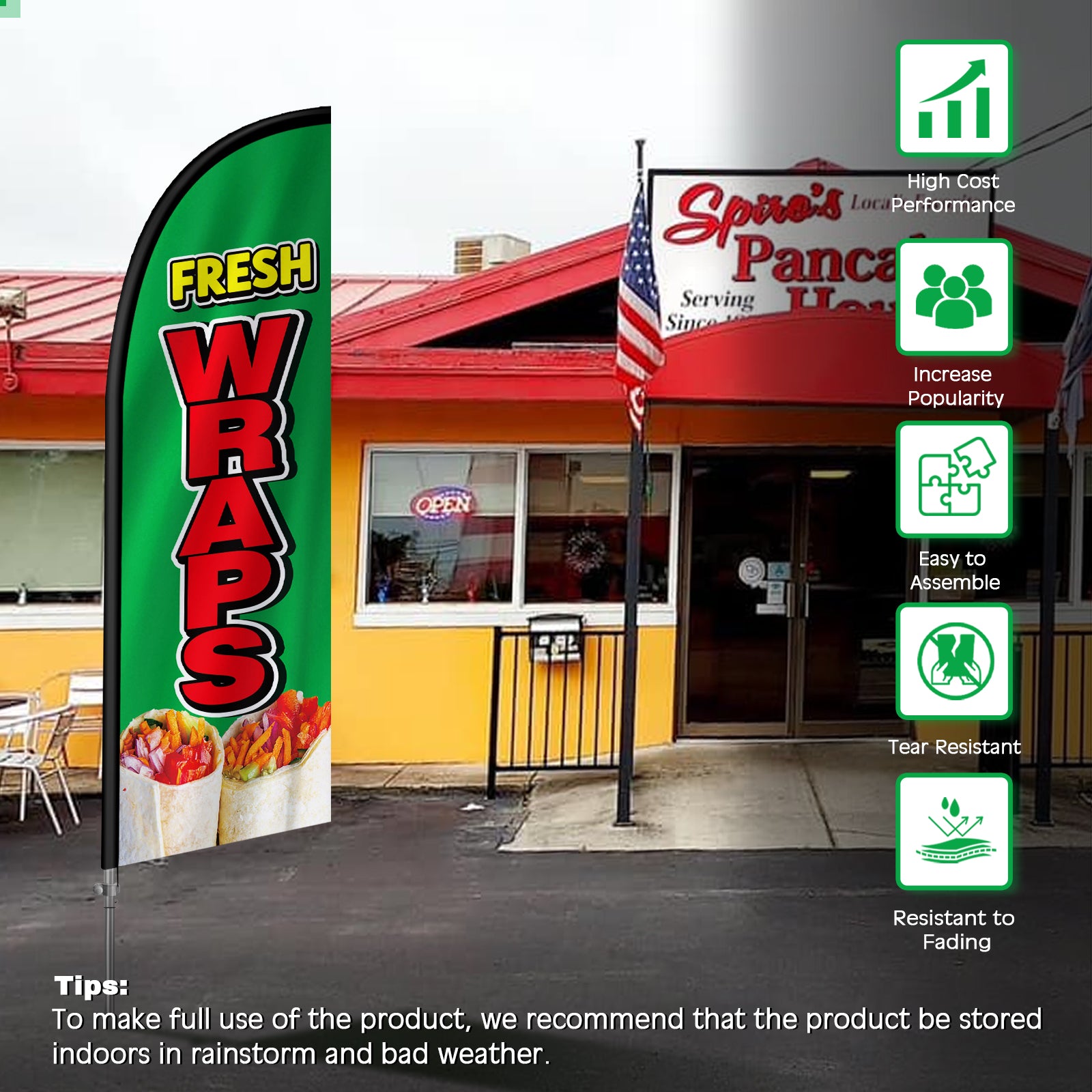 8FT Fresh Wraps Banner Feather Flag with Stainless Steel Pole Kit(2m flag set)