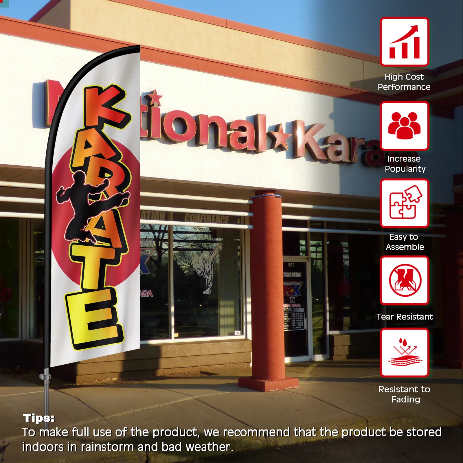 Karate Sign-8FT Karate Banner Feather Flag with Stainless Steel Pole Kit(2m flag set)