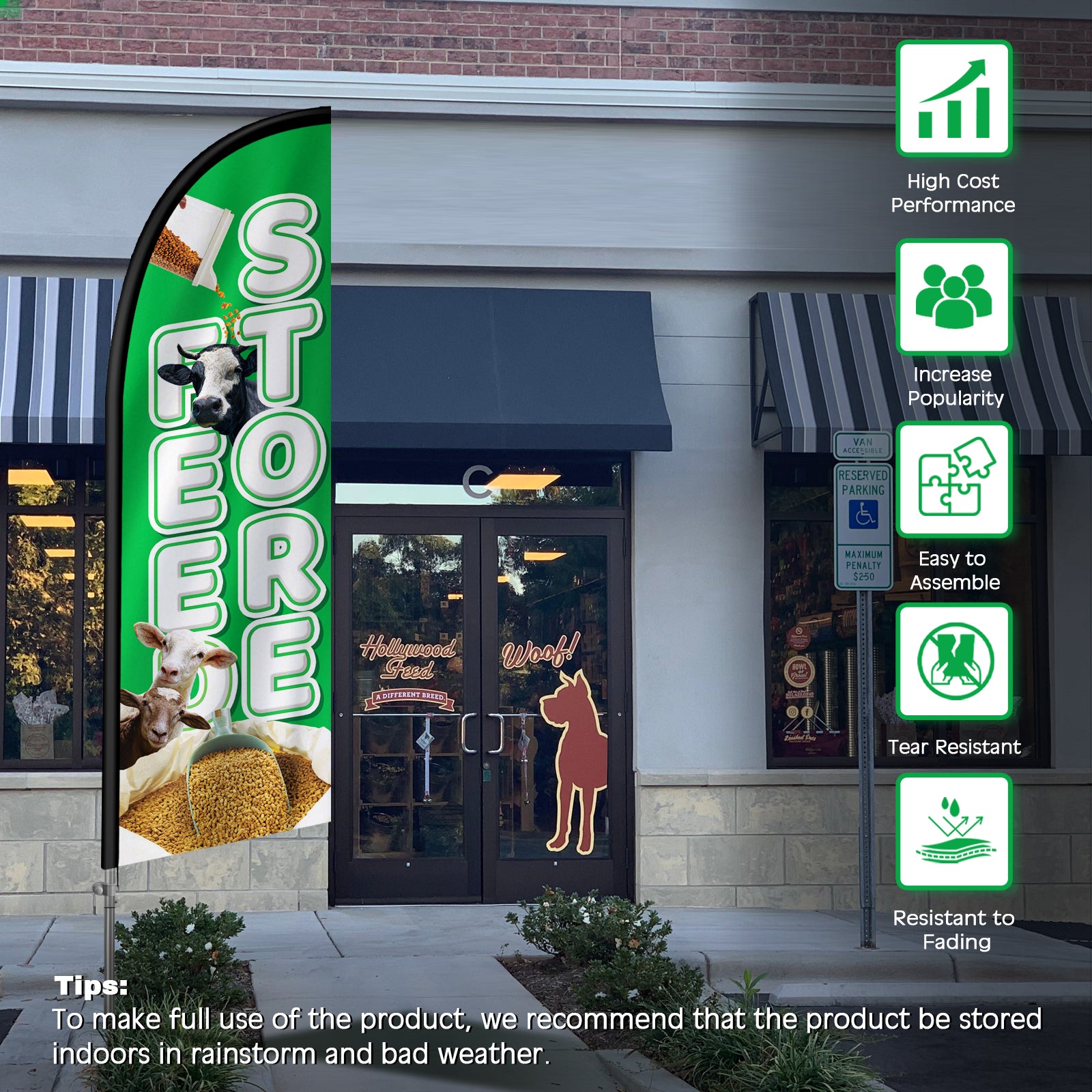 8FT Feed Store Banner Feather Flag with Stainless Steel Pole Kit(2m flag set)